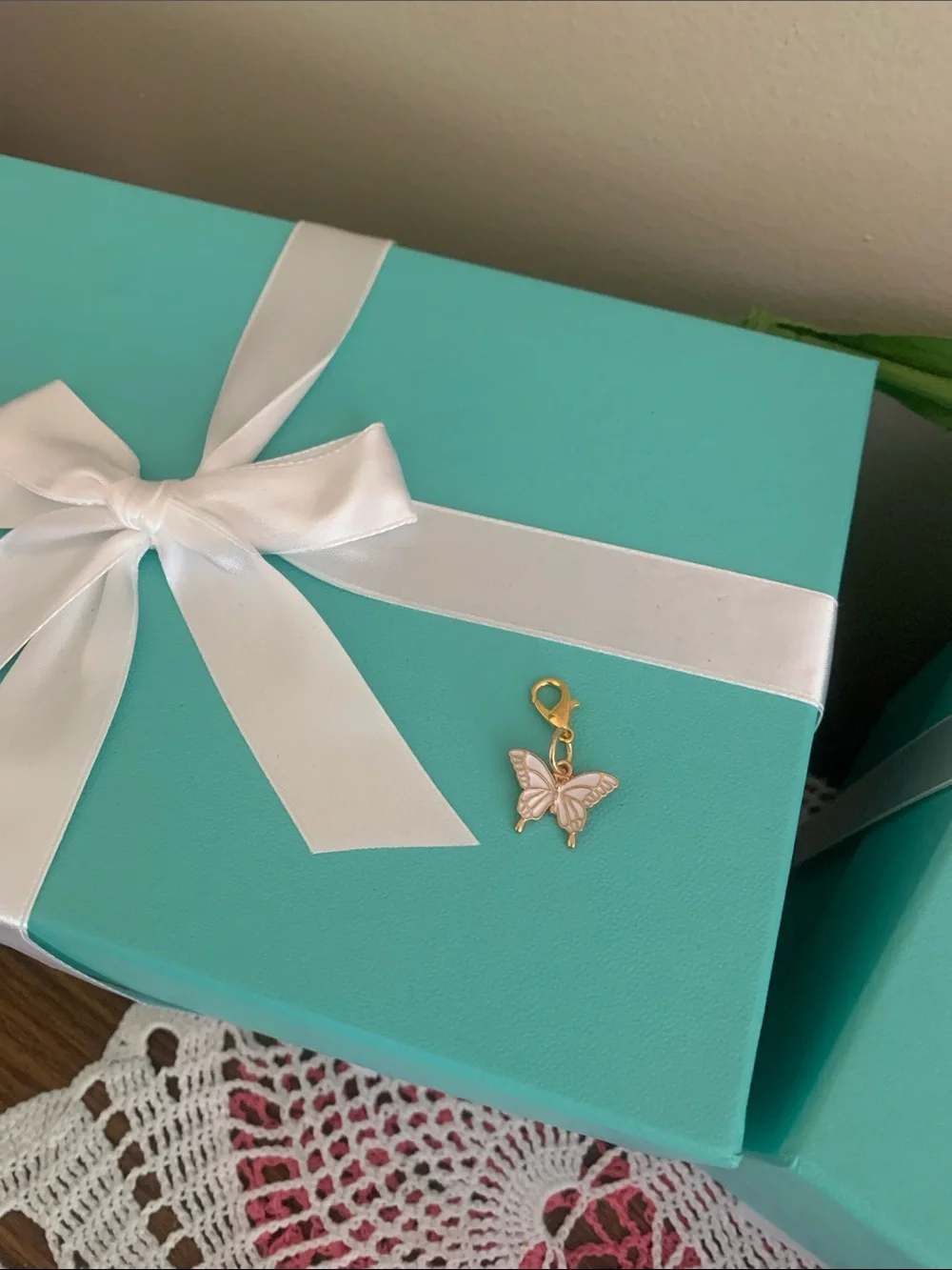 Gold Butterfly Enamel Charm - White Wings